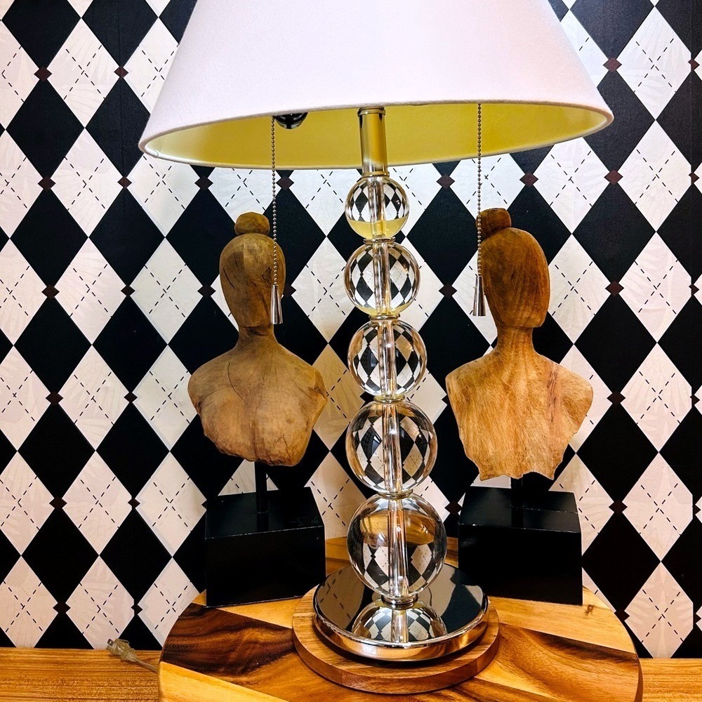 Heavy Crystal Table Lamp Stacked Glass Orbs no Shade| Very Tall - Picture 3 of 17